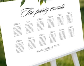 Minimalist Wedding Seating Chart Sign, 12 Tables, Template Editable in Canva (Digital Download)