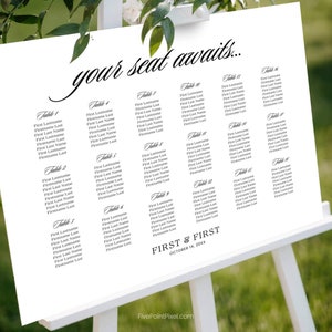 Minimalist Wedding Seating Chart Template, Elegant Wedding Seating Plan Sign, Printable, Editable in Canva, Instant Download, Wedding Sign