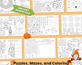Kids Activity Pages, Printable Coloring & Puzzle Sheets (Digital Download)