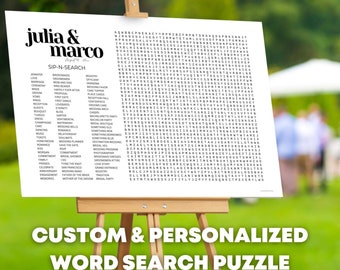 Personalized Wedding Word Search Puzzle, Bridal Shower, Cocktail Hour Game (Digital Download)