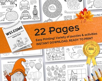 Kids Activity Book, Puzzles, Coloring Pages (Instant Download)