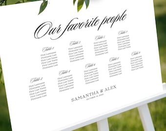 Minimalist Wedding 9 Table Seating Chart Sign Template, Editable in Canva (Instant Download)
