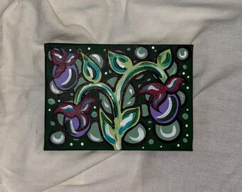 Pintura de parede original feita à mão com tema de trepadeira de frutos silvestres, 15 x 10 cm (6" x 4")