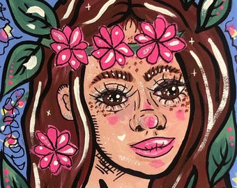 Impressão artística de menina das flores