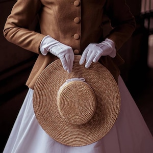 Edwardian inspired cottagecore cartwheel 100% natural couture straw hat, made to measure