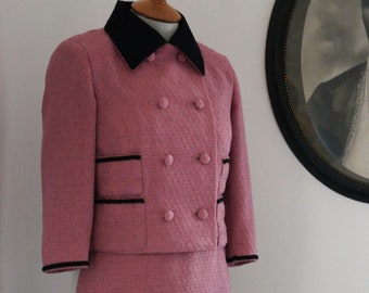 60s Inspired Couture Chic Pink/Weiß Tweed Set - Wolltweed & reine Seide