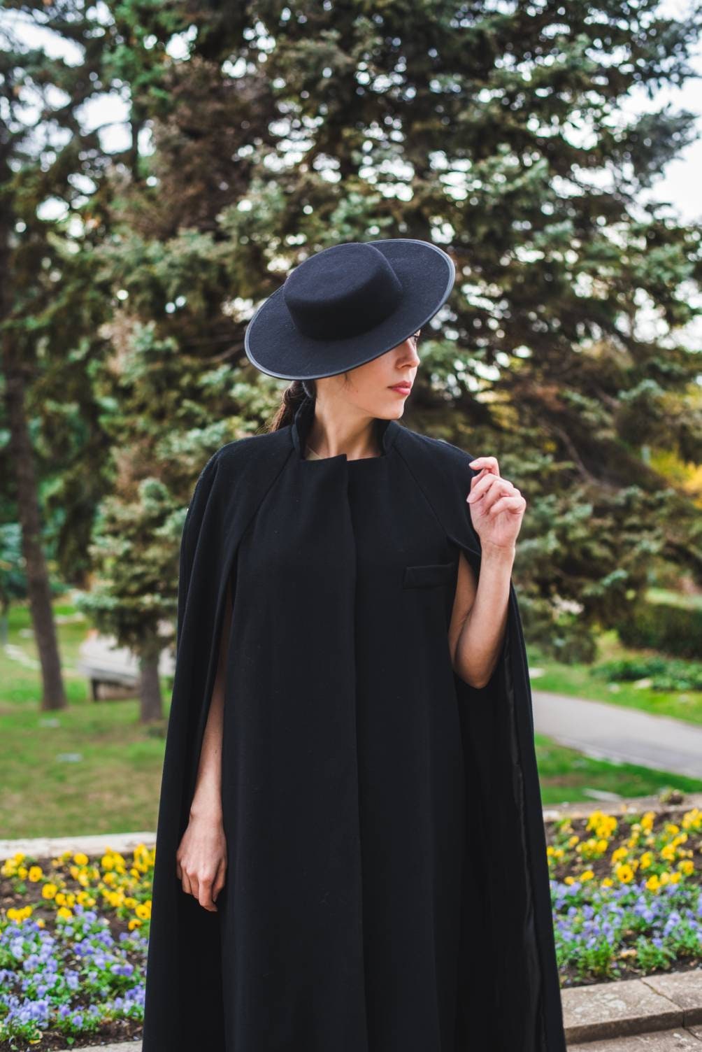 Winter Dark Academia Couture Cape Coat - Merino Wool