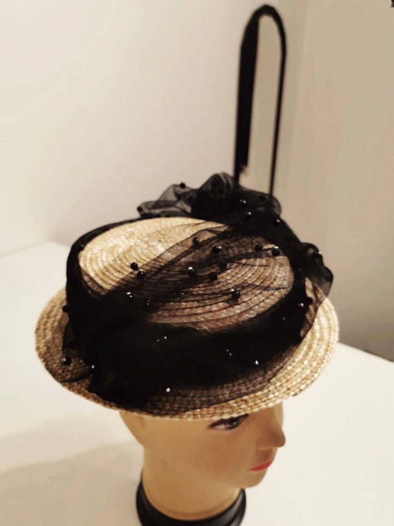An Elegant Small Brim Edwardian Style Mini Straw Hat - Etsy display picture 1