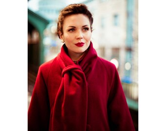 Manteau Vintage Années 50 Santinni London - Cachemire Et Laine, Taille S Rouge, Neuf Avec étiquettes