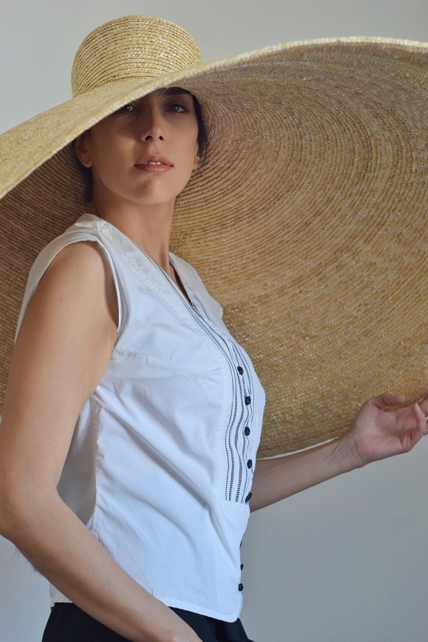 A Top Quality Oversized Giant Straw Couture Hat, Handmade of 100