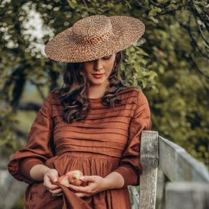 Cottagecore style Edwardian inspired cartwheel 100% natural couture straw hat, made to measure. Free shipping worldwide!