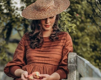 Cottagecore style Edwardian inspired cartwheel 100% natural couture straw hat, made to measure. Free shipping worldwide!