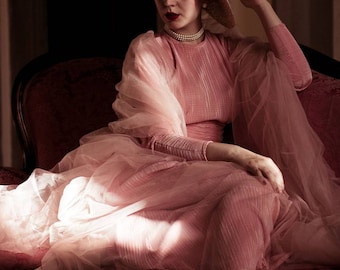A stunning Jacques Fath inspired tulle plait long dress