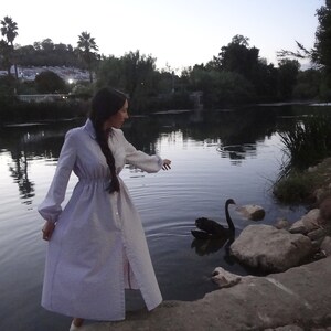 BISHOP SLEEVES TAPERED WAIST GINGHAM DRESS