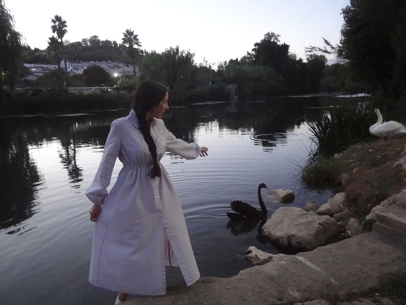 BISHOP SLEEVES TAPERED WAIST GINGHAM DRESS