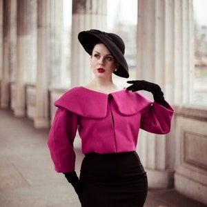 A beautiful mid-century inspired cropped loose fitting wool jacket