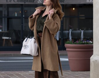 Manteau En Laine Marron Avec Costume Croisé En Tweed | Hockerty Manteau En Laine Marron Avec Costume Croisé En Tweed | Hockerty