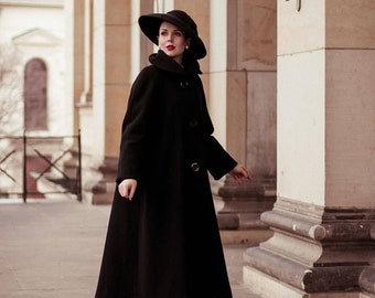 A classical loose fitting long retro 50s inspired couture winter A-line couture swing coat