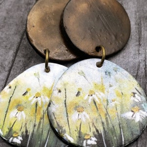 Daisy Clay Earrings, Rare Find, Polymer Clay Earrings, Handmade, Hand Painted, Lightweight, Dangling Earrings, Daisy Earrings