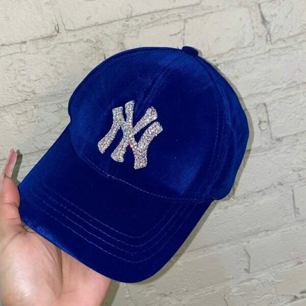 Fashion Glam NY Bling Hat, Rhinestone Crystal Adjustable Velvet Feel Cap, Summer Fall Hat, IG Blogger Hot