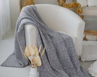 Multiple Colours Natural Grey Wool Blanket 140x230cm, Double-sided, Reversible Blanket, House Town Pattern, Wool Gift,High Quality Cosy Warm