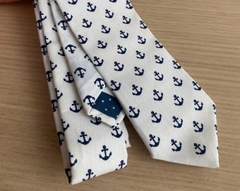 Anchor Necktie: Handmade Cotton Slim/Skinny Tie - Wedding Accessory