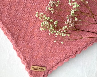 Handmade Knitted Wool Blanket: Salmon Pink Sofa Throw (80x140cm)