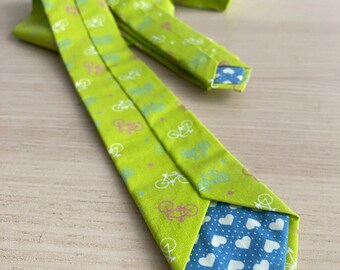 Bicycle Print Necktie, Handmade Cotton Slim Tie