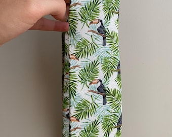 Toucan Cotton Necktie, Tropical Print, Handmade