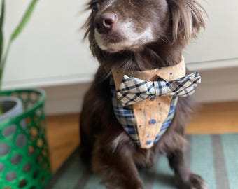 Formal Dog Bandana with Bow Tie: Wedding Special Occassion Pet Scarf Tuxedo