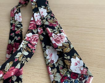 Roses Cotton Necktie, Floral Wedding Tie