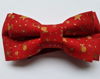 Red Christmas Bow Tie: Holiday Pre-tied or Self-Tie Cotton Bowtie