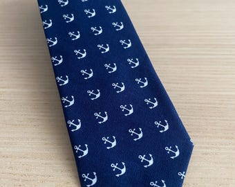Navy Anchor Necktie, Slim/Skinny Cotton Tie, Wedding Accessory