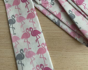 Flamingo Necktie, Cotton Slim/Skinny Tie, Wedding Accessory