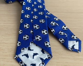 Football Necktie, Blue Soccer Ball Print, Cotton Wedding Tie