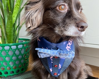 Formal Dog Bandana with Bow Tie: Wedding Special Occassion Pet Scarf Tuxedo