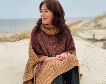 Hand Knitted Poncho Cosy Hand Made Gift Warm Wool