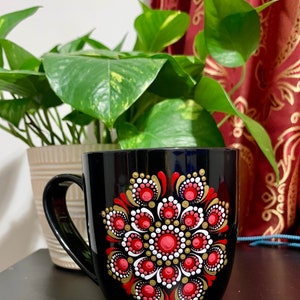 Hand Painted Coffee Mug - Gold & Blue Heart on Black — Jamilah Henna  Creations
