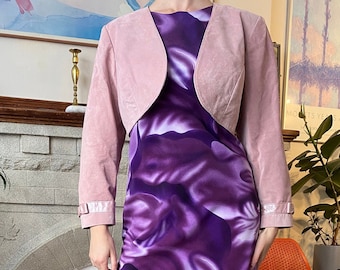 Dusty pink suede leather danier bolero jacket with bows