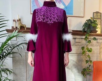 Luxurious Vintage Full Length Aubergine Velvet Loungewear Dress