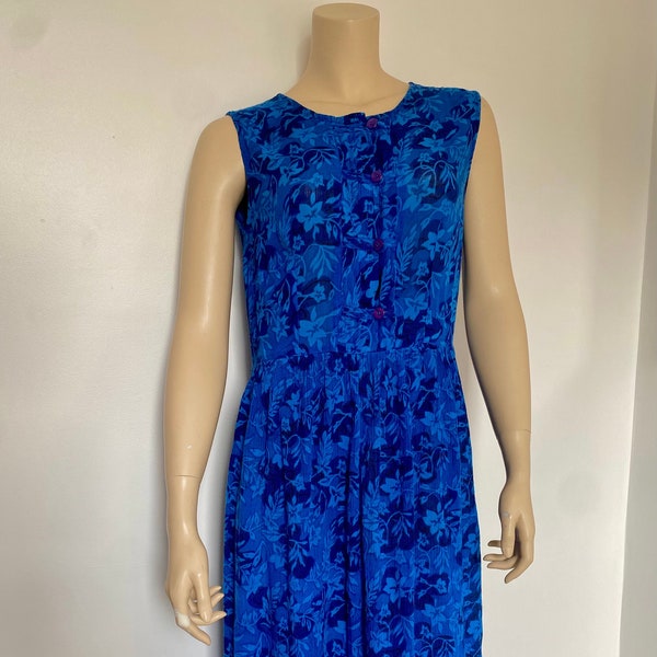 Traditions Petite blue floral 90s flowy garden dress