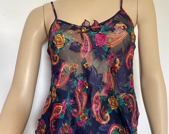Paisley rose sheer flowy lingerie tank top