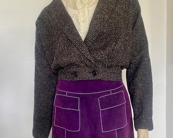 Tweed wool raglan sleeve cropped bolero jacket