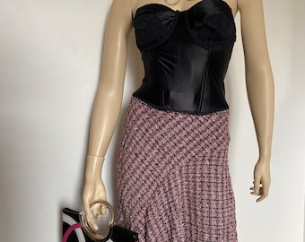 Pink Tweed Below-the-Knee Skirt