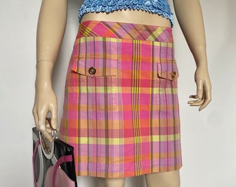 Liz Claiborne gold colorful vibrant plaid mini skort with pockets size 10 US