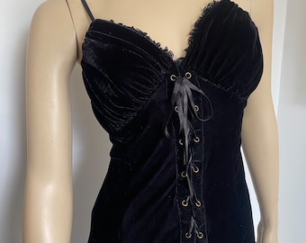 vintage 725 originals grunge black velvet lacy lace up corset bra top