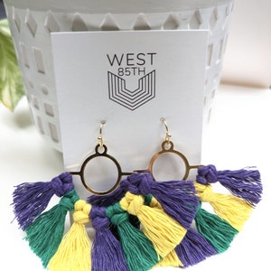 Macrame Tassel Earrings | Boho Fringe Jewelry | Fun Colorful Accessories | Handmade Gift | New Orleans Earrings | Mardi Gras