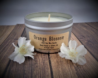 Orange Blossom scented soy candle in 6oz & 8oz tins - soy scented candle - candle tin - aromatherapy candles - soy wax -hand poured candles
