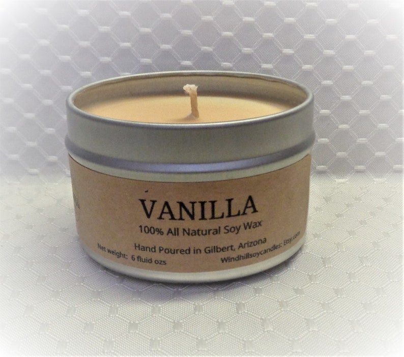 Warm Vanilla Scented Soy Candle in 6oz & 8oz Tins Candle Tin