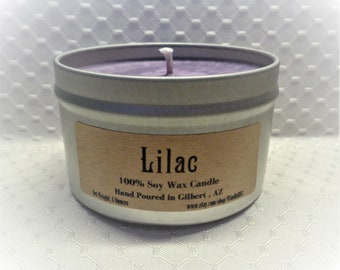 Lilac scented soy candle in 6oz & 8 oz tins - soy scented candle - candle tin - aromatherapy candles - soy wax candles - hand poured candles